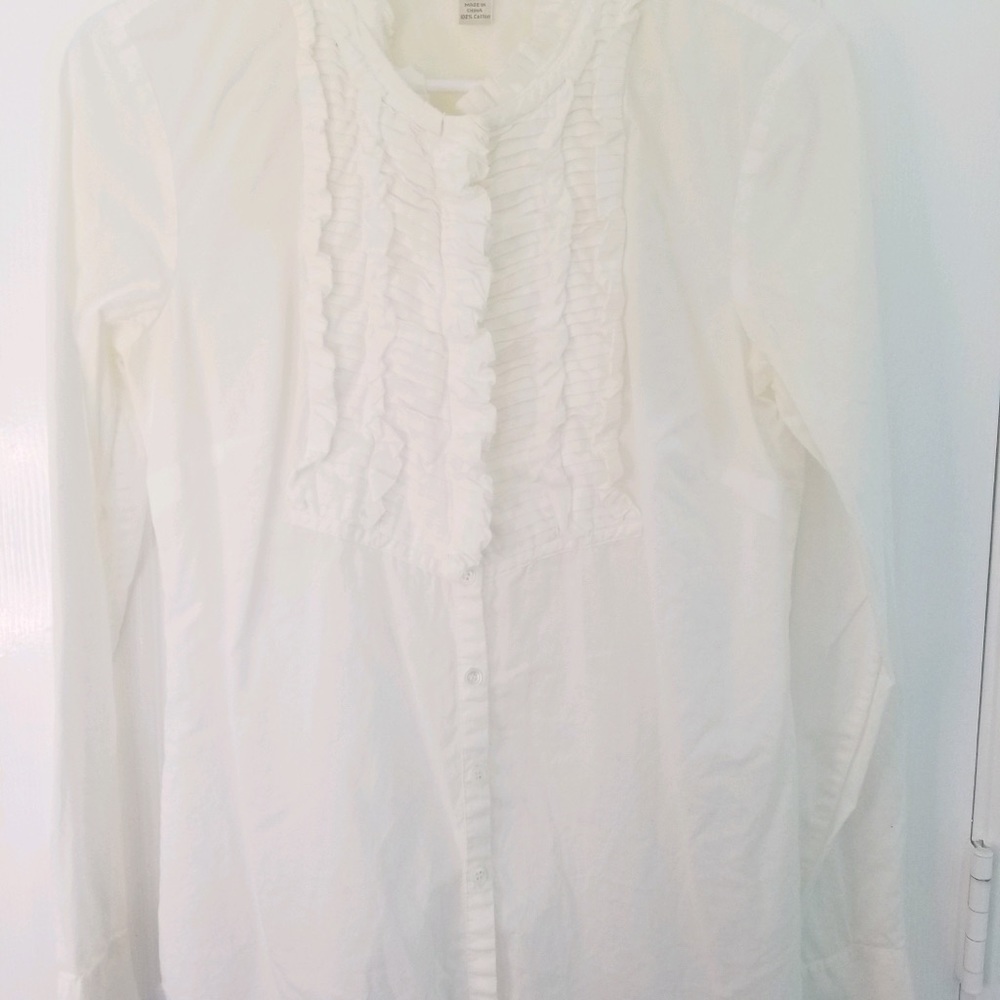 Jcrew White Button Down With Ruffles - image 3